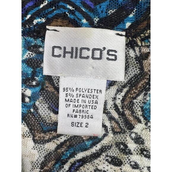 Chico's 3/4 Sleeve Open Front Cardigan Women’s Size 2/ US L Sheer Geometric - Picture 5 of 15